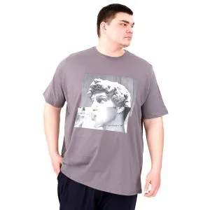 Büyük Beden Erkek T-Shirt Bisiklet Yaka STATUE U25027 Füme