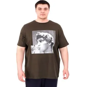 Büyük Beden Erkek T-Shirt Bisiklet Yaka STATUE U25027 Haki