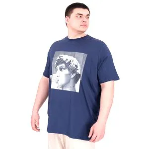 Büyük Beden Erkek T-Shirt Bisiklet Yaka STATUE U25027 İndigo