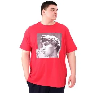 Büyük Beden Erkek T-Shirt Bisiklet Yaka STATUE U25027 Kırmızı