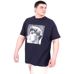 Büyük Beden Erkek T-Shirt Bisiklet Yaka STATUE U25027 Lacivert
