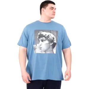Büyük Beden Erkek T-Shirt Bisiklet Yaka STATUE U25027 Mavi