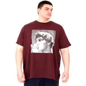 Büyük Beden Erkek T-Shirt Bisiklet Yaka STATUE U25027 Mürdüm
