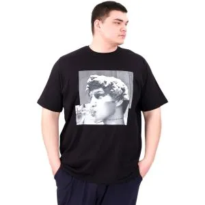 Büyük Beden Erkek T-Shirt Bisiklet Yaka STATUE U25027 Siyah