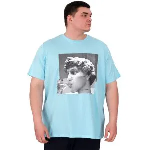 Büyük Beden Erkek T-Shirt Bisiklet Yaka STATUE U25027 Turkuaz