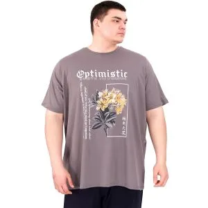 Büyük Beden Erkek T-Shirt Bisiklet Yaka OPTIMISTIC U25028 Füme