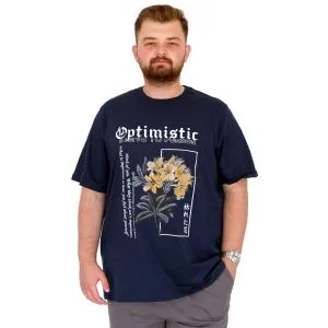 Büyük Beden Erkek T-Shirt Bisiklet Yaka OPTIMISTIC U25028 İndigo