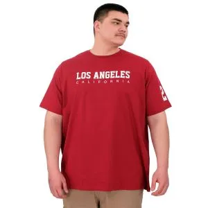 Büyük Beden Erkek Baskılı T-Shirt Los Angeles U25031 Bordo
