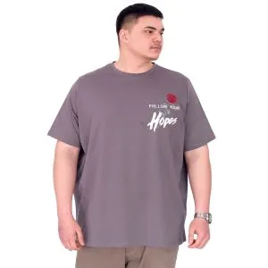 Büyük Beden Erkek T-Shirt Bisiklet Yaka ROSE U25032 Füme