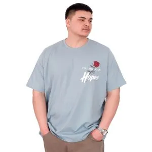 Büyük Beden Erkek T-Shirt Bisiklet Yaka ROSE U25032 Mavi