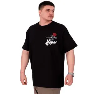 Büyük Beden Erkek T-Shirt Bisiklet Yaka ROSE U25032 Siyah