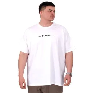Büyük Beden Erkek T-Shirt Bisiklet Yaka FREEDOM U25033 Beyaz