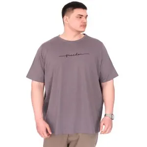 Büyük Beden Erkek T-Shirt Bisiklet Yaka FREEDOM U25033 Füme