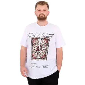 Büyük Beden Erkek T-Shirt Bisiklet Yaka REBEL U25039 Beyaz