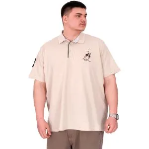 Büyük Beden Erkek T-Shirt Polo Yaka Nakış Detaylı U25311 Bej