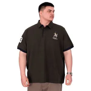 Büyük Beden Erkek T-Shirt Polo Yaka Nakış Detaylı U25311 Haki
