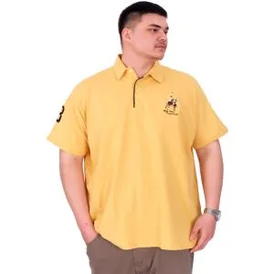 Büyük Beden Erkek T-Shirt Polo Yaka Nakış Detaylı U25311 Hardal