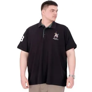 Büyük Beden Erkek T-Shirt Polo Yaka Nakış Detaylı U25311 Siyah