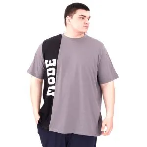 Büyük Beden Erkek T-Shirt Parçalı U25501 Füme