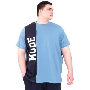Büyük Beden Erkek T-Shirt Parçalı U25501 Mavi