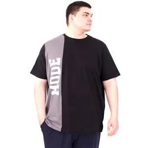 Büyük Beden Erkek T-Shirt Parçalı U25501 Siyah