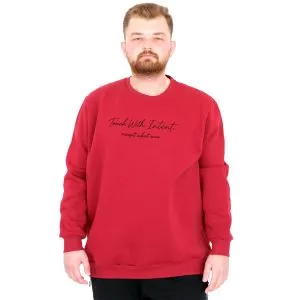 Büyük Beden Erkek Bisiklet Yaka Sweatshirt TOUCH WITH INTENT U25804 Bordo