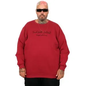 Büyük Beden Erkek Bisiklet Yaka Sweatshirt TOUCH WITH INTENT U25804 Bordo