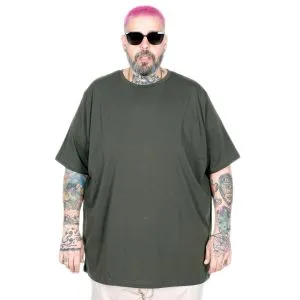 Büyük Beden Likralı T-shirt Bisiklet Yaka 20149 Haki