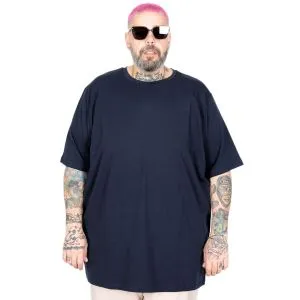 Büyük Beden Likralı T-shirt Bisiklet Yaka 20149 Lacivert