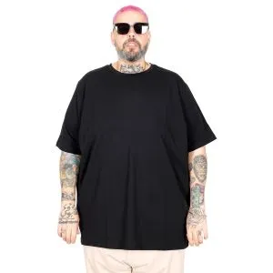 Büyük Beden Likralı T-shirt Bisiklet Yaka 20149 Siyah