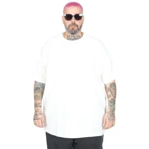 Büyük Beden Erkek T-Shirt Bisiklet Yaka Basic U25162 Beyaz