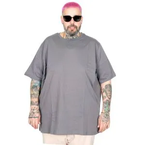 Büyük Beden Erkek T-Shirt Bisiklet Yaka Basic U25162 Gri