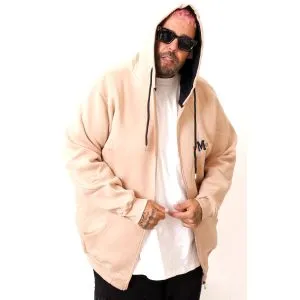 Büyük Beden Erkek Kapüşonlu Fermuarlı Sweatshirt U25803 Bej