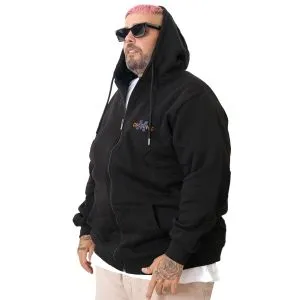 Büyük Beden Erkek Kapüşonlu Fermuarlı Sweatshirt U25803 Siyah