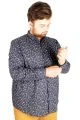 Large Size Men's Classic Shirt with Lycra 20395 Navy Blue