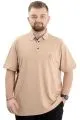 Battal Beden Erkek Tshirt Polo Yaka Nakışlı Klasik Pike 20553 Bej BEJ