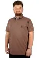 Battal Beden Erkek Tshirt Polo Yaka Nakışlı Klasik Pike 20553 Toprak KAHVERENGI