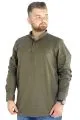 Büyük Beden Erkek Keten Likralı UKol Hakim Yaka Gömlek 20388 Haki [product_color]