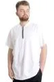 Büyük Beden Erkek T-Shirt Fermuarlı Polo Yaka 21029 Beyaz