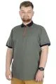 Büyük Beden T-Shirt Polo Printed Zipper 22319 Haki HAKI