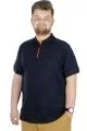 Büyük Beden T-Shirt Polo Printed Zipper 22319 Lacivert