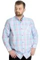 Big Size Men's Plaid Long Sleeved Pocket Shirt 23300 Pink
