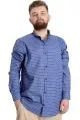 Big Size Men's Plaid Long Sleeved Pocket Shirt 23300 Black-Indıgo