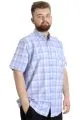 Big Size Mens Shirt Ekose Kısa Kollu 23301 Ice Blue