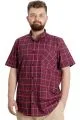 Big Size Mens Shirt Ekose Kısa Kollu 23301 Burgundy