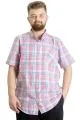 Big Size Mens Shirt Ekose Kısa Kollu 23301 Ecru