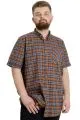 Big Size Mens Shirt Ekose Kısa Kollu 23301 Brick