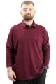 Büyük Beden Erkek Sweatshirt Polo Yaka Uzun Kol WAFFLE 23449 Bordo