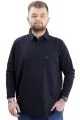 Big Size Mens Sweatshirt Polo Long Arm WAFFLE 23449 Navy Blue