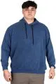 Büyük Beden Erkek Kapüşonlu Sweatshirt Asit Yıkama Interlok U24167 İndigo